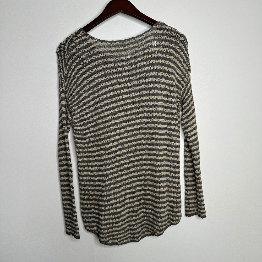 Acrobat Striped Open Knit Cotton Sweater Women's Small Grey Beige NWT - Picture 7 of 7